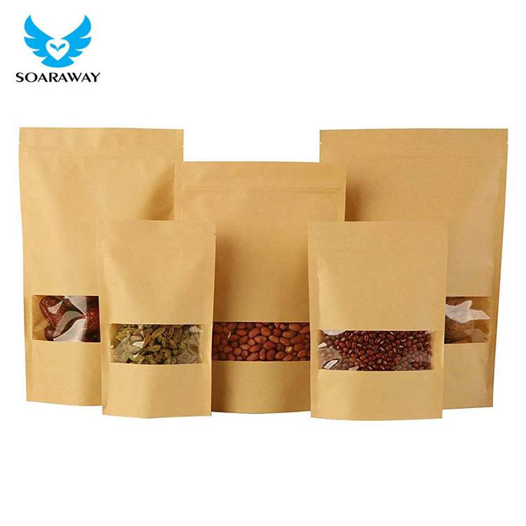 Custom Stand Up Pouch Zipper Food Packaging Kraft Paper Bag With Window