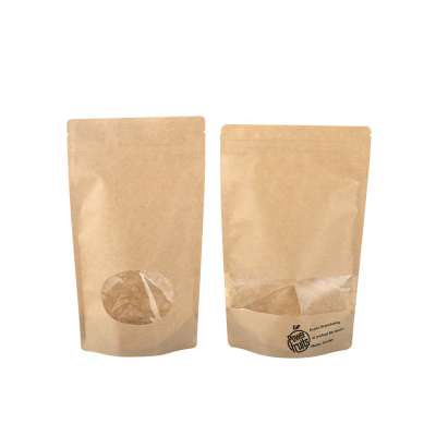 Wholesale Recycled Food Grade Custom Stand Up Ziplock Brown Kraft Paper Bag with Clear Window