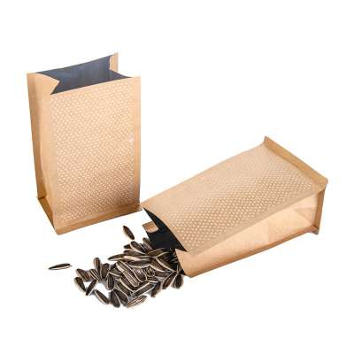 Custom Printing Transparent Side Brown Kraft Paper Side Gusset Flat Bottom Bags